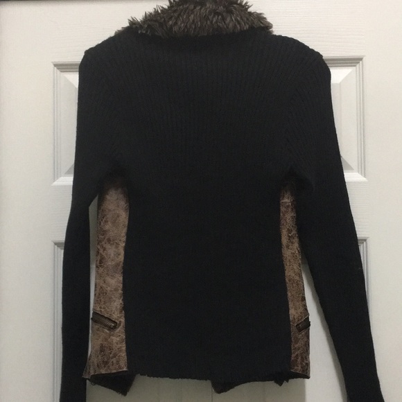 2b bebe faux leather faux fur asymmetrical zip up sweater - Picture 5 of 9